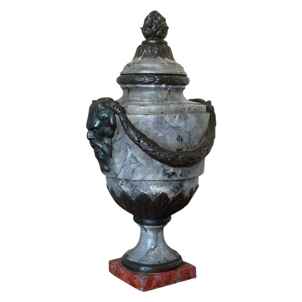 Grande Urne Couverte, vase d'ornement De Style Louis XVI - Fonte Patinée Façon Marbre - 79cm