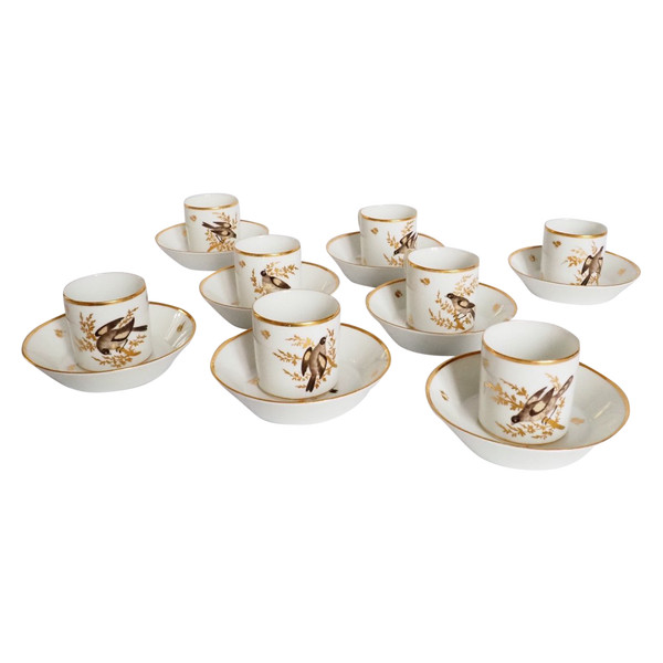 Directoire period Brussels Porcelain Coffee Service: 8 Bird Cups