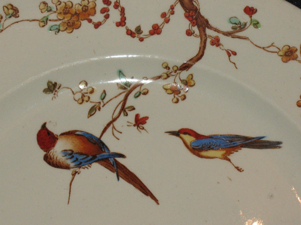 Table service in fine earthenware from Bordeaux, Nella decor with flowers and birds, 19th century