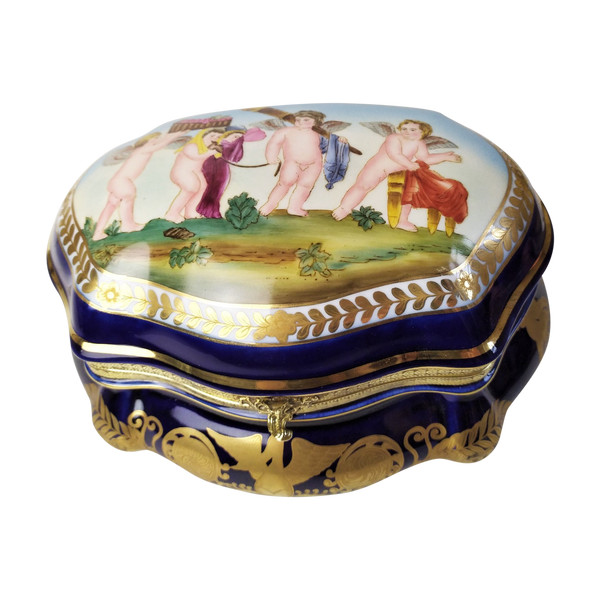 Grande Boîte En Porcelaine  Peinte