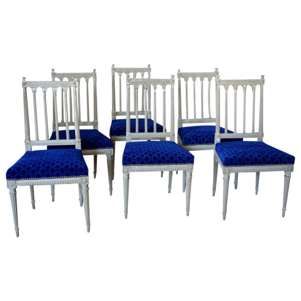 Set di 6 sedie da pranzo d'epoca Luigi XVI, modello Colonette di Jacob