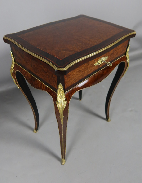 Marquetry table signed TAHAN