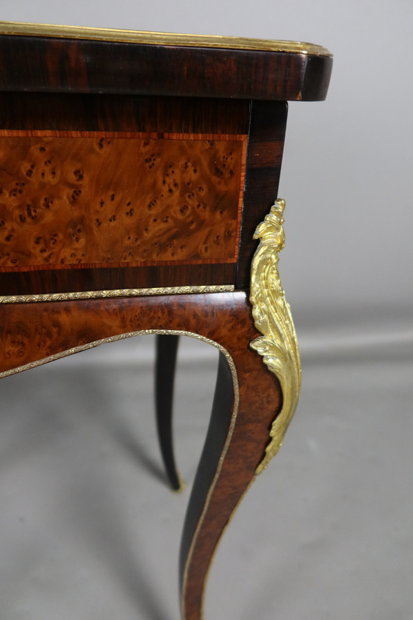 Marquetry table signed TAHAN