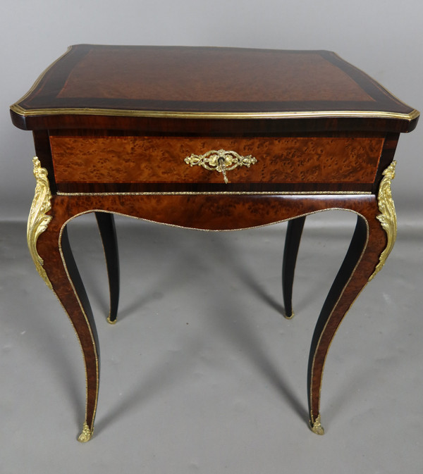 Marquetry table signed TAHAN