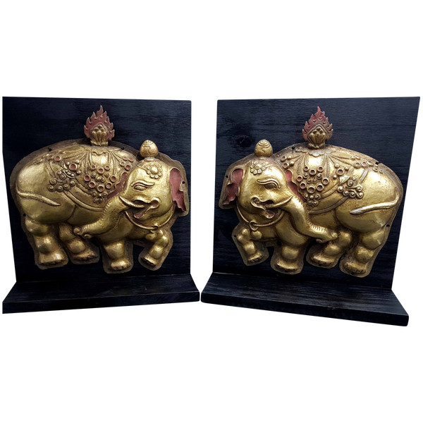 Pair of gilded copper elephants, Tibet 19th Century