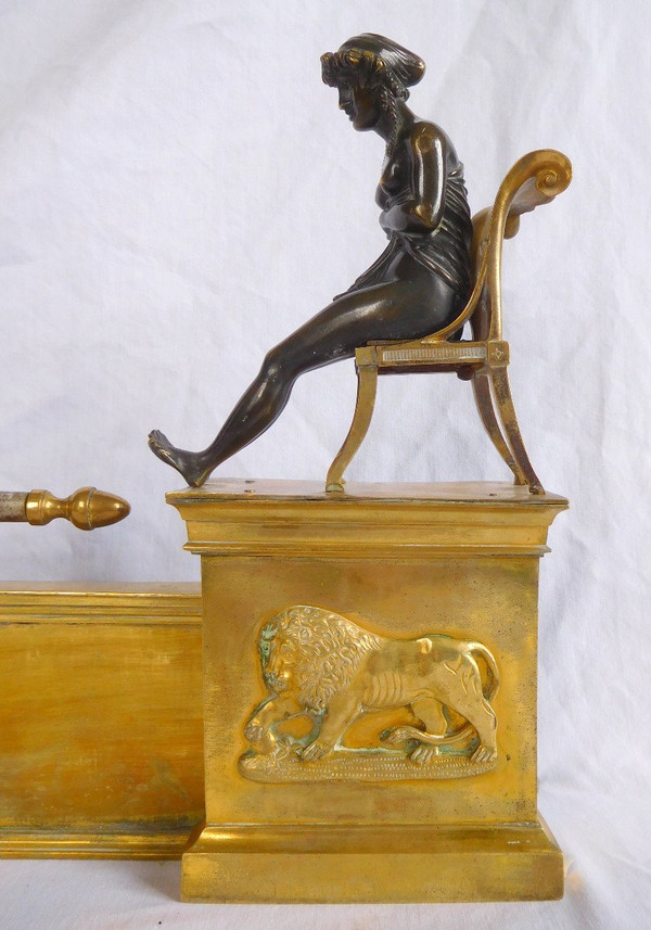 Empire period Etruscan gilded bronze mantel bar in the Claude Galle taste