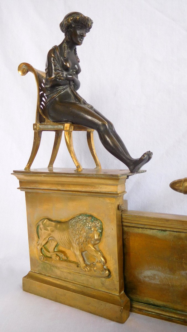 Empire period Etruscan gilded bronze mantel bar in the Claude Galle taste