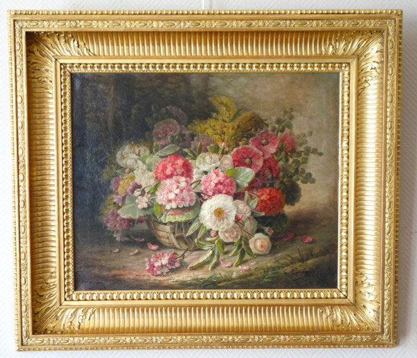 Großes Ölgemälde, Blumenbild von Clément Gontier, um 1900 - 96,5cm X 77cm