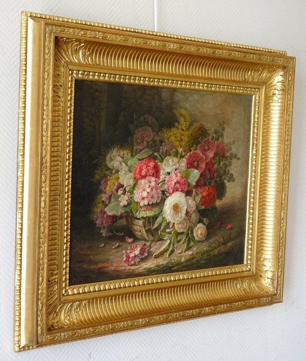 Großes Ölgemälde, Blumenbild von Clément Gontier, um 1900 - 96,5cm X 77cm