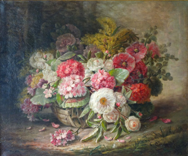 Großes Ölgemälde, Blumenbild von Clément Gontier, um 1900 - 96,5cm X 77cm