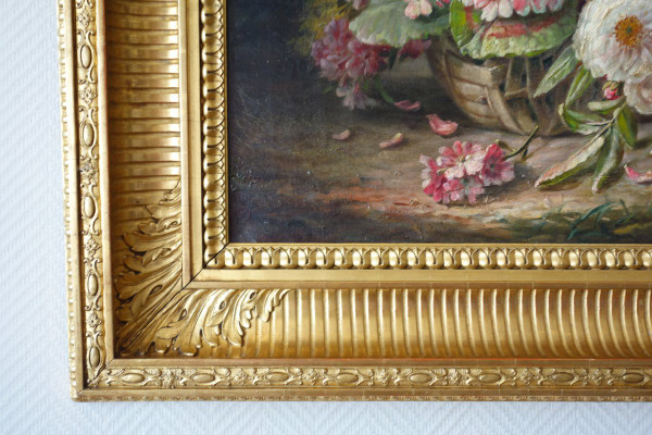 Großes Ölgemälde, Blumenbild von Clément Gontier, um 1900 - 96,5cm X 77cm
