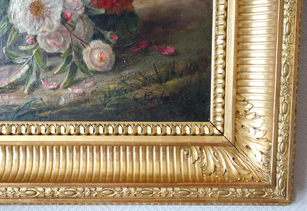 Großes Ölgemälde, Blumenbild von Clément Gontier, um 1900 - 96,5cm X 77cm
