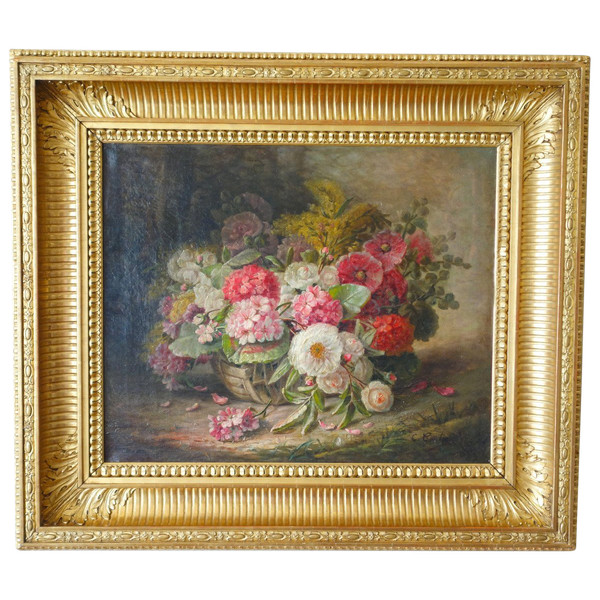 Grande olio su tela, Tableau De Fleurs di Clément Gontier, 1900 circa - 96,5 cm X 77 cm