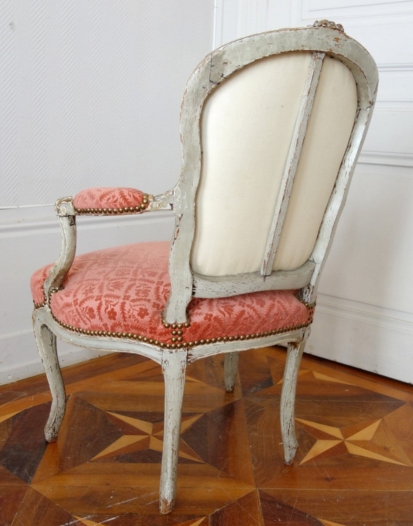 Pair Of Louis XV Period Cabriolet Armchairs In Stamped Velvet - 18th Century