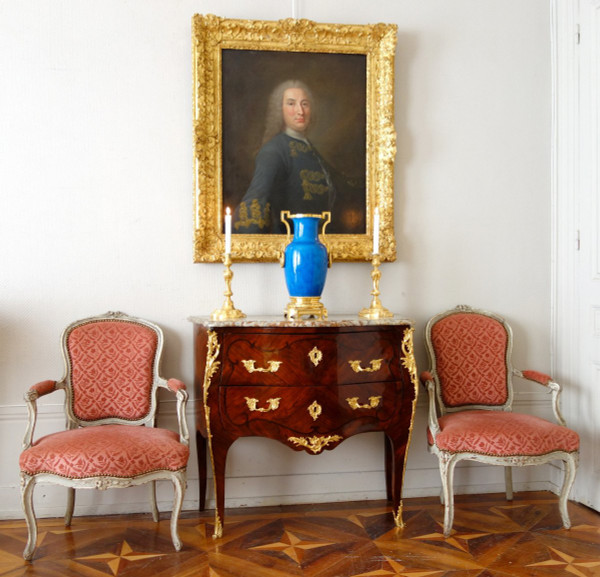 Pair Of Louis XV Period Cabriolet Armchairs In Stamped Velvet - 18th Century