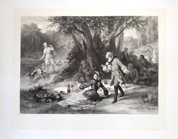 Großer Jagdstich Louis XV. Und Marquise De Pompadour nach Antoine Morlon