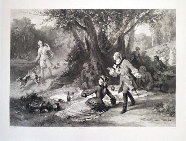 Großer Jagdstich Louis XV. Und Marquise De Pompadour nach Antoine Morlon