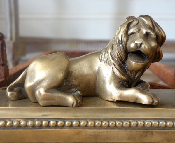 Paire De Grands Chenêts De Château En Bronze Ciselé d'époque Louis XVI - Modèle Aux Lions