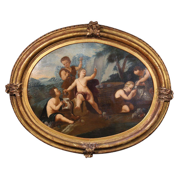 Huile Sur Toile XVIIIème, Putti (104 X 85 Cm)