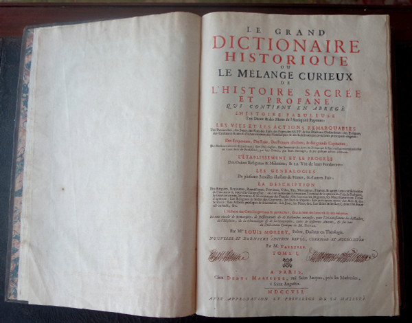 Historisches Wörterbuch von Moreri, 4 Bände in Folio-Ausgabe, von 1707 bis zum schönen Einband – Zeit Ludwigs XIV