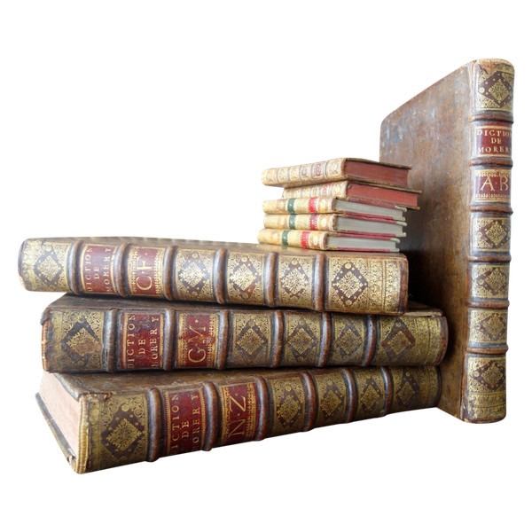 Historisches Wörterbuch von Moreri, 4 Bände in Folio-Ausgabe, von 1707 bis zum schönen Einband – Zeit Ludwigs XIV