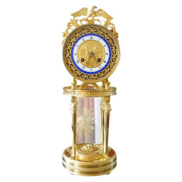 Orologio di Ritorno dall'Egitto In Bronzo Dorato, Smalto Blu - Periodo Consolato Circa 1800