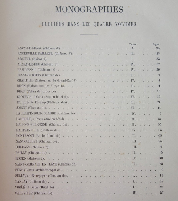 Cl. Sauvageot‎ ‎palais Châteaux Hotels & Häuser in Frankreich vom 15. bis 18. Jahrhundert 4 Bände in Folio