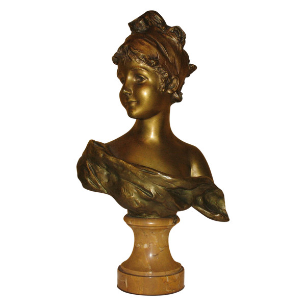 Sculpture buste de jeune fille en bronze signé de G. Van der Straeten époque 19ème