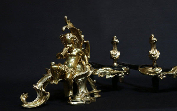 Paire De Chenets En Bronze Ciselé Et Doré 18th Century