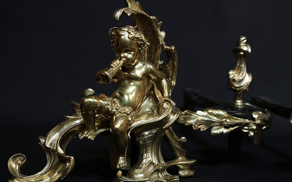 Paire De Chenets En Bronze Ciselé Et Doré 18th Century