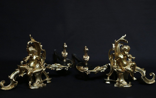 Paire De Chenets En Bronze Ciselé Et Doré 18th Century