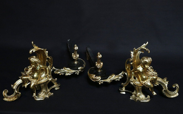 Paire De Chenets En Bronze Ciselé Et Doré 18th Century
