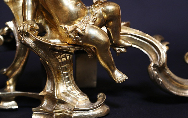 Paire De Chenets En Bronze Ciselé Et Doré 18th Century