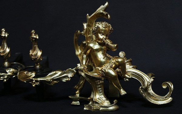 Paire De Chenets En Bronze Ciselé Et Doré 18th Century