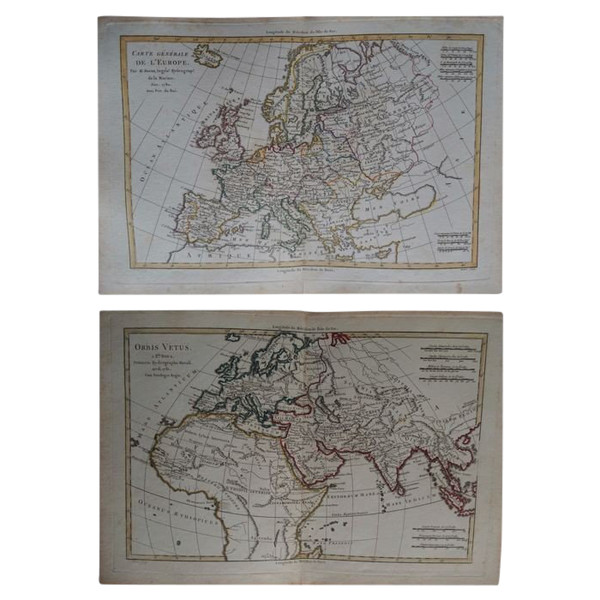 Pair Of Maps Of Europe, 18th Century, Cartographer R. Bonne