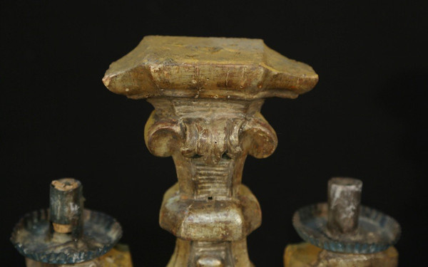 Candelabra Louis XIV Bois Doré Argenté, 17th century (73 Cm)