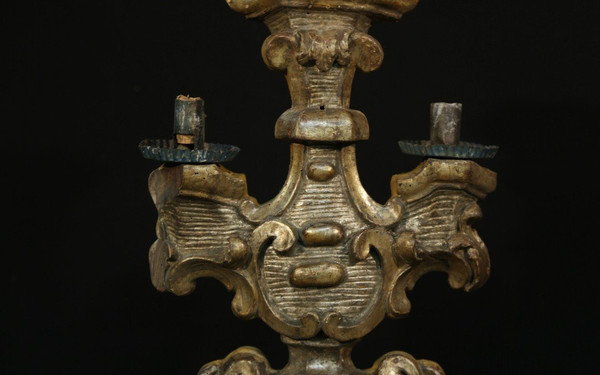 Candelabra Louis XIV Bois Doré Argenté, 17th century (73 Cm)