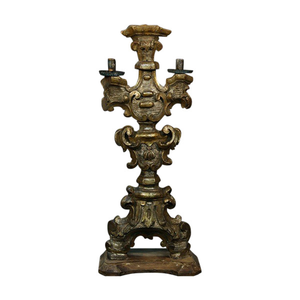 Candelabra Louis XIV Bois Doré Argenté, 17th century (73 Cm)