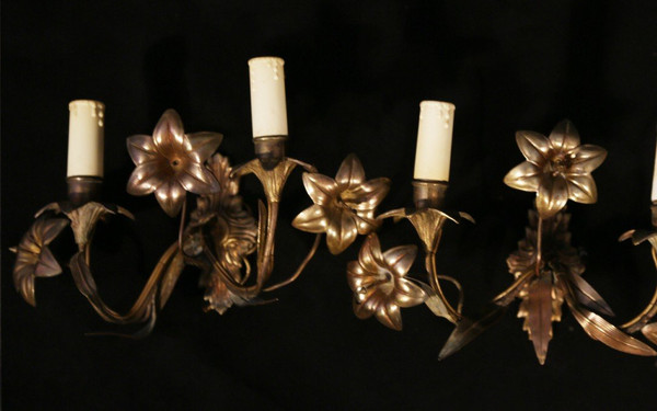 Pair of gold-plated electrified wall lights