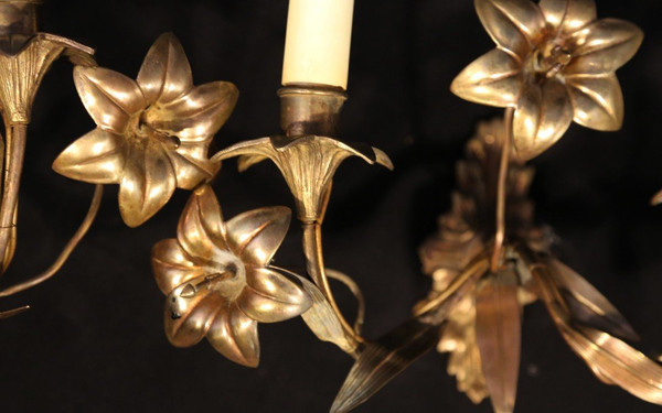 Pair of gold-plated electrified wall lights