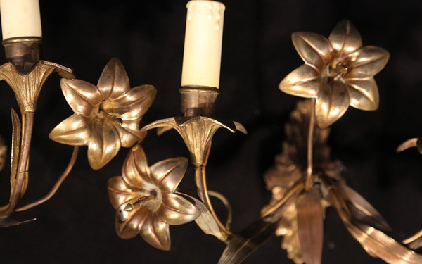Pair of gold-plated electrified wall lights
