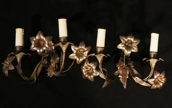Pair of gold-plated electrified wall lights