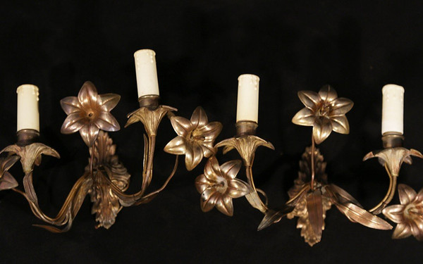 Pair of gold-plated electrified wall lights