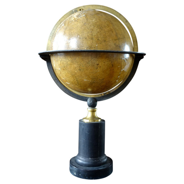 Globe Terrestre Sur Socle En Bois Noirci Et Laiton - époque 1850