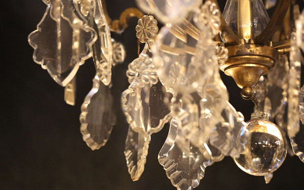 Lustre XIXème, Pampilles, Cristal Et Bronze