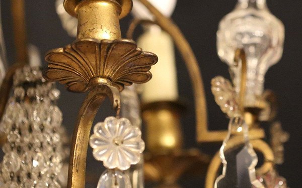 Lustre XIXème, Pampilles, Cristal Et Bronze