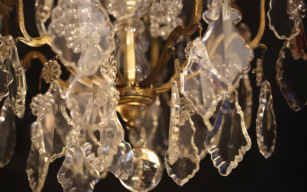 Lustre XIXème, Pampilles, Cristal Et Bronze