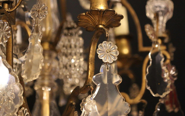 Lustre XIXème, Pampilles, Cristal Et Bronze