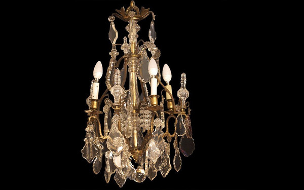 Lustre XIXème, Pampilles, Cristal Et Bronze