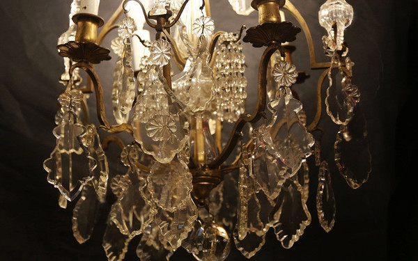 Lustre XIXème, Pampilles, Cristal Et Bronze